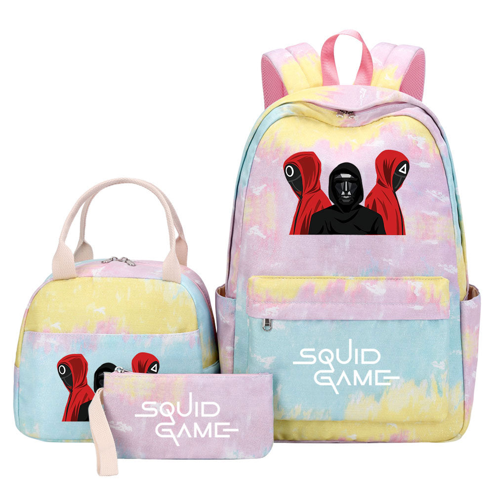 Squid Game Pink Starry Sky SchoolBag Backpack Lunch Box Bag Book Pencil Bags 3pcs Set