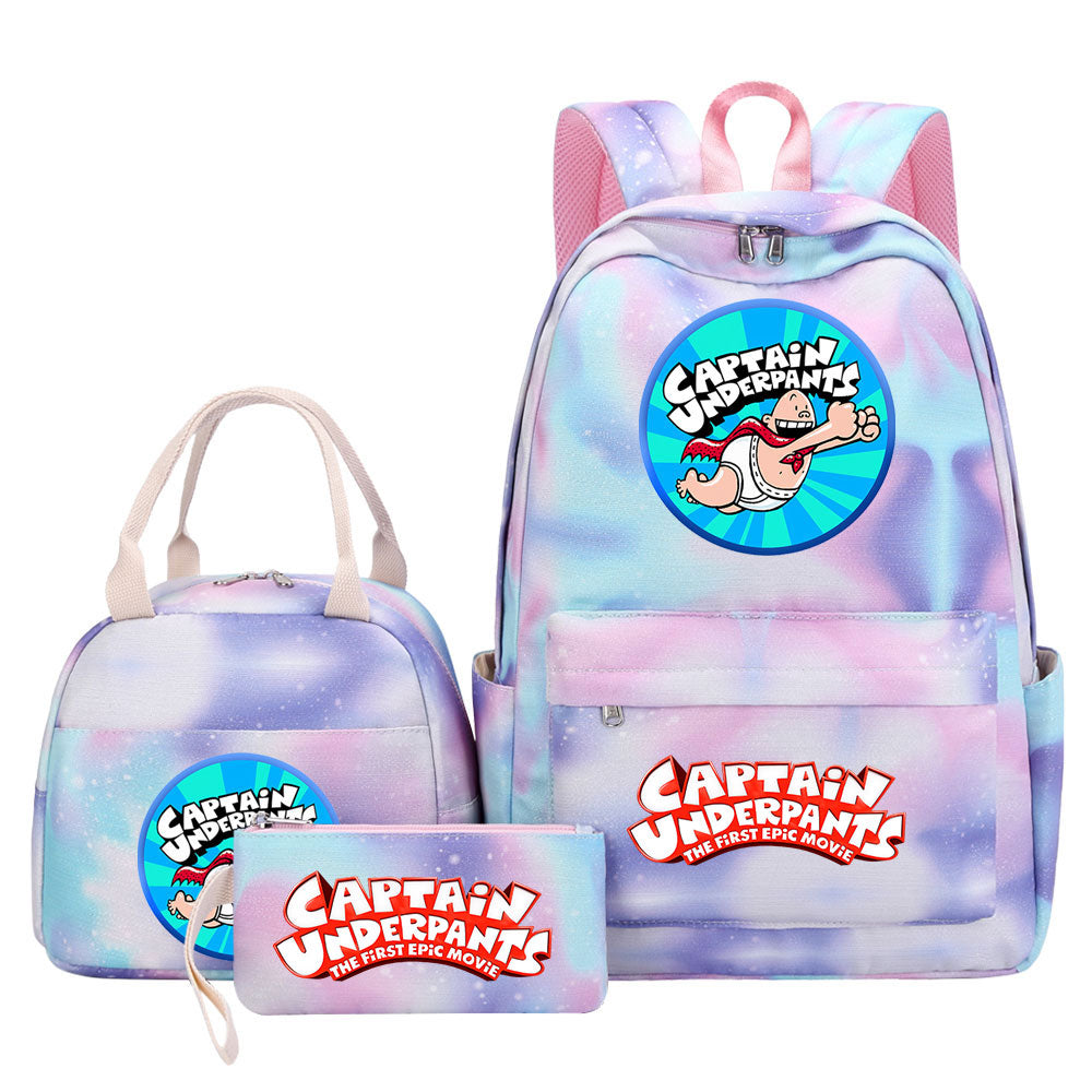 Captain Underpants Pink Starry Sky SchoolBag Backpack Lunch Box Bag Book Pencil Bags 3pcs Set