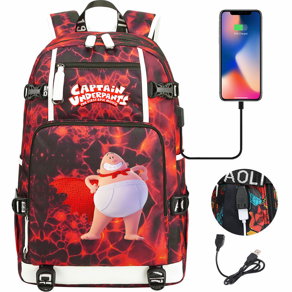 Captain Underpants USB Charging Backpack School NoteBook Laptop Travel Bags