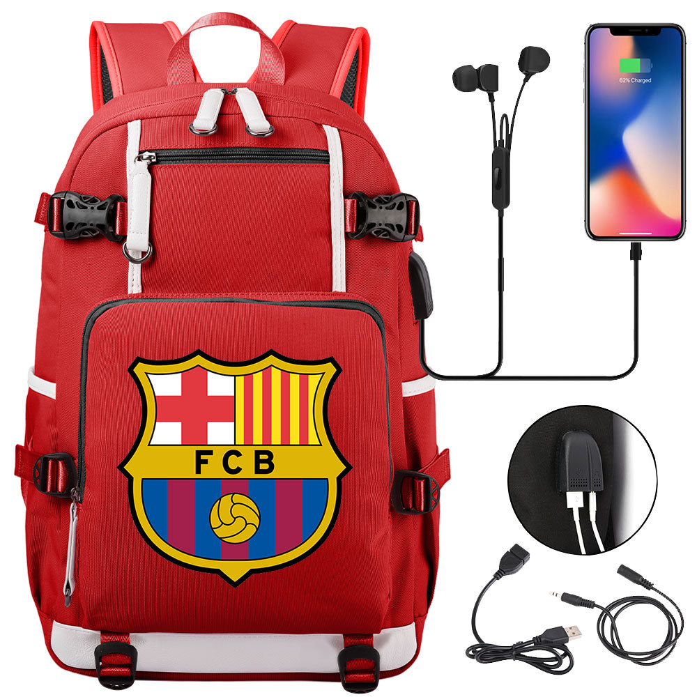 Barcelona Football Club  USB Charging Backpack School NoteBook Laptop Travel Bags