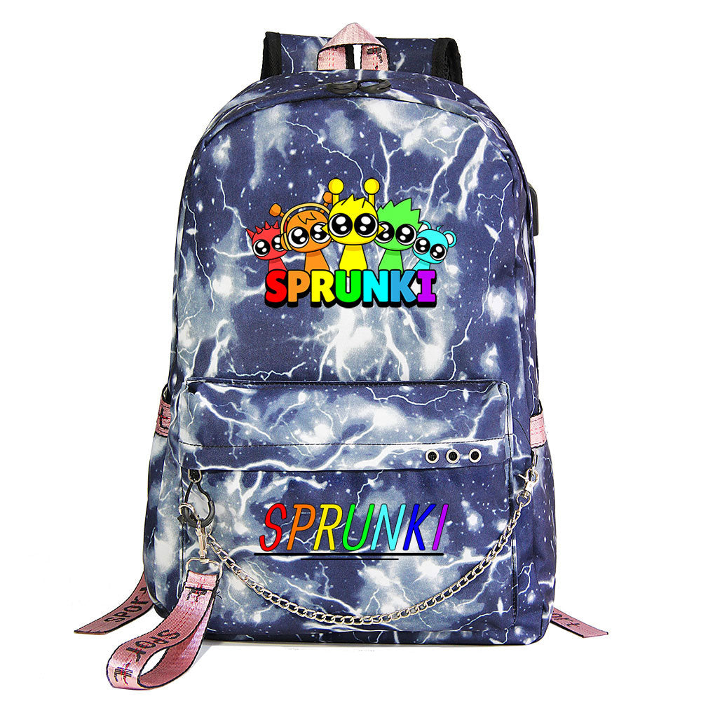 Sprunki USB Charging Backpack Shoolbag Notebook Bag Gifts for Kids Students