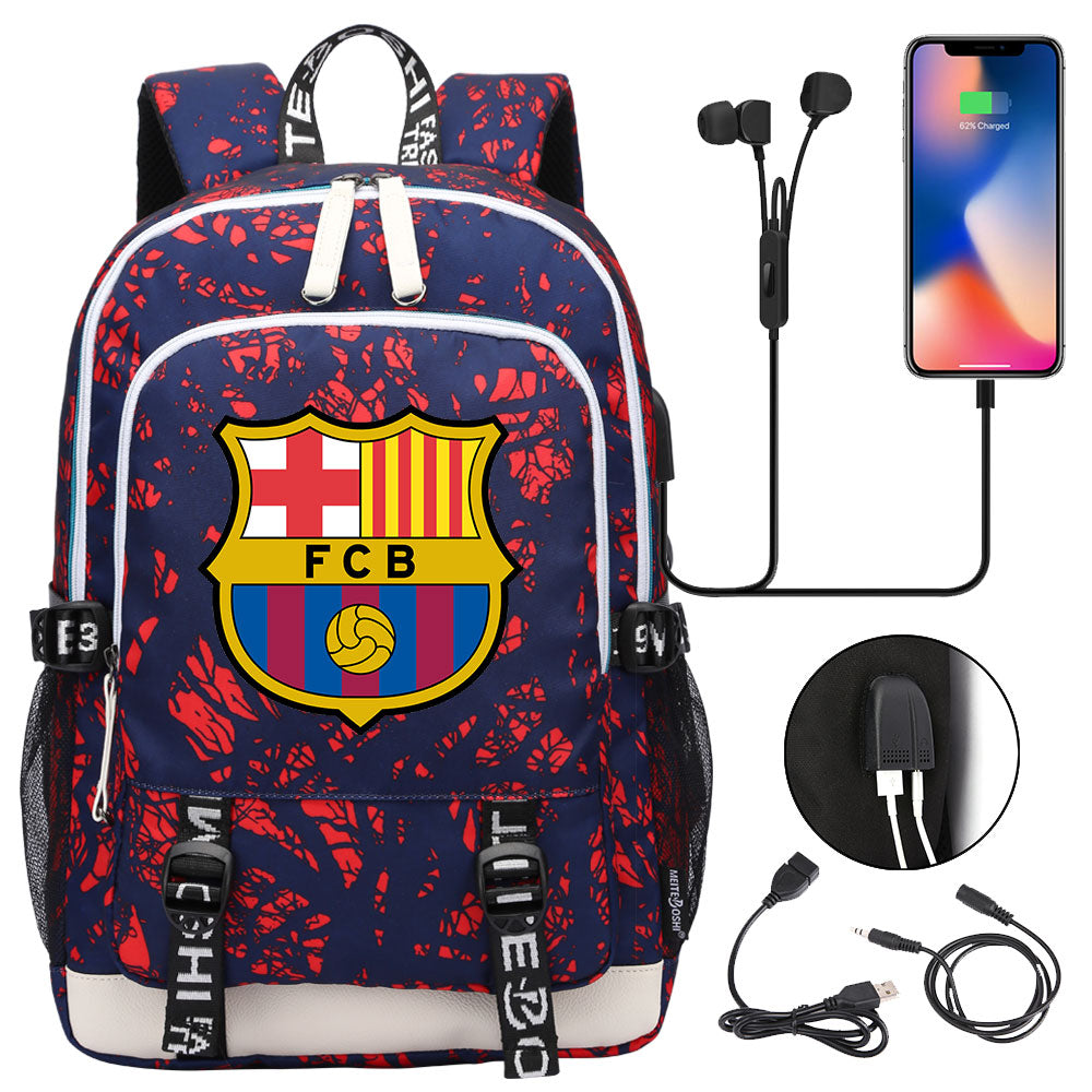 Barcelona Football Club  USB Charging Backpack School Note Book Laptop Travel Bags