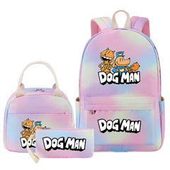 Dog Man Pink Starry Sky SchoolBag Backpack Lunch Box Bag Book Pencil Bags 3pcs Set