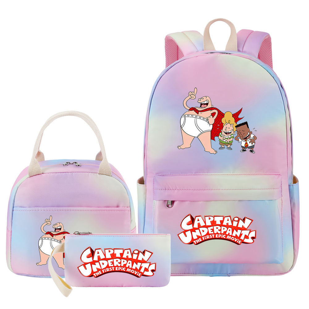 Captain Underpants Pink Starry Sky SchoolBag Backpack Lunch Box Bag Book Pencil Bags 3pcs Set