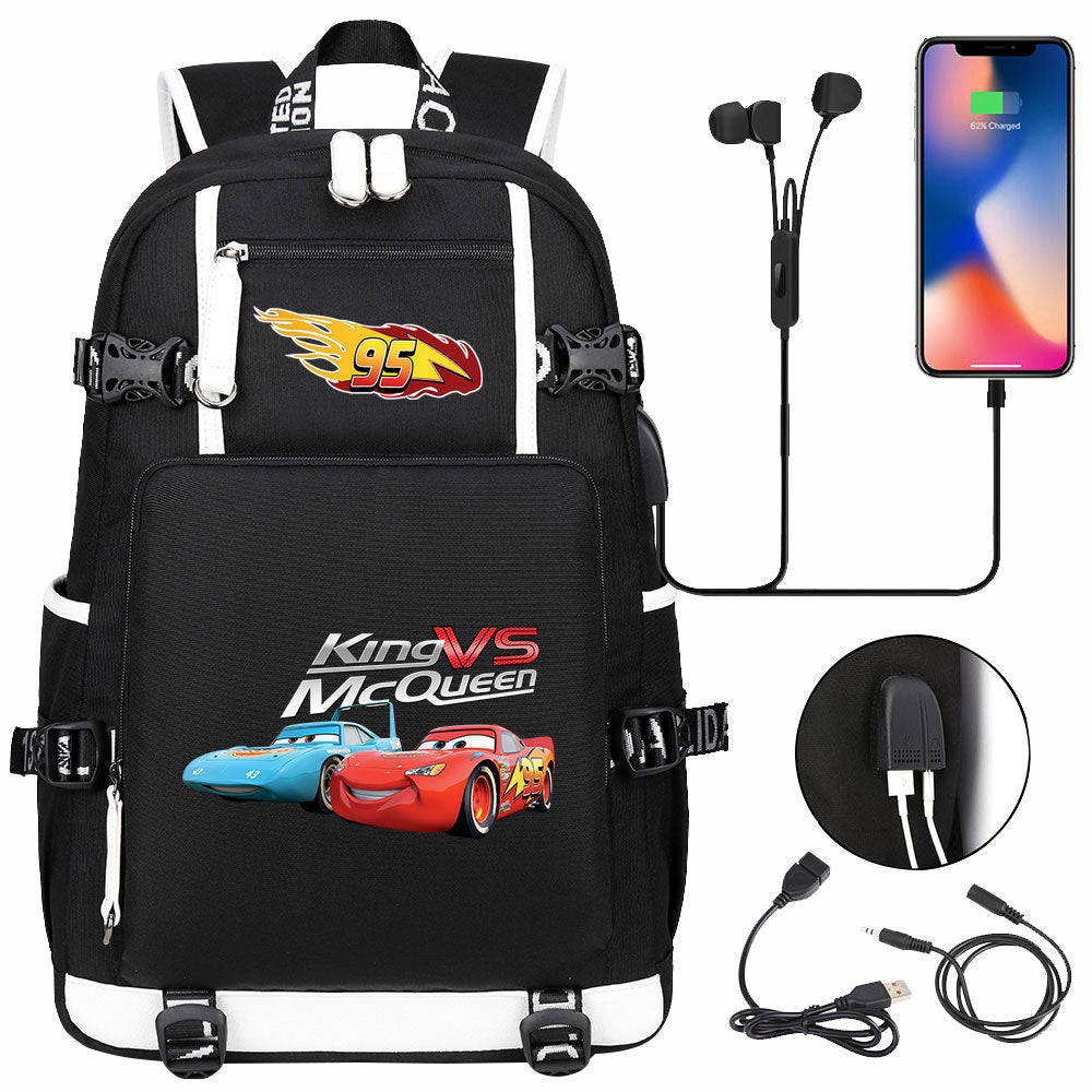 Cars Lightning USB Charging Backpack School NoteBook Laptop Travel Bags