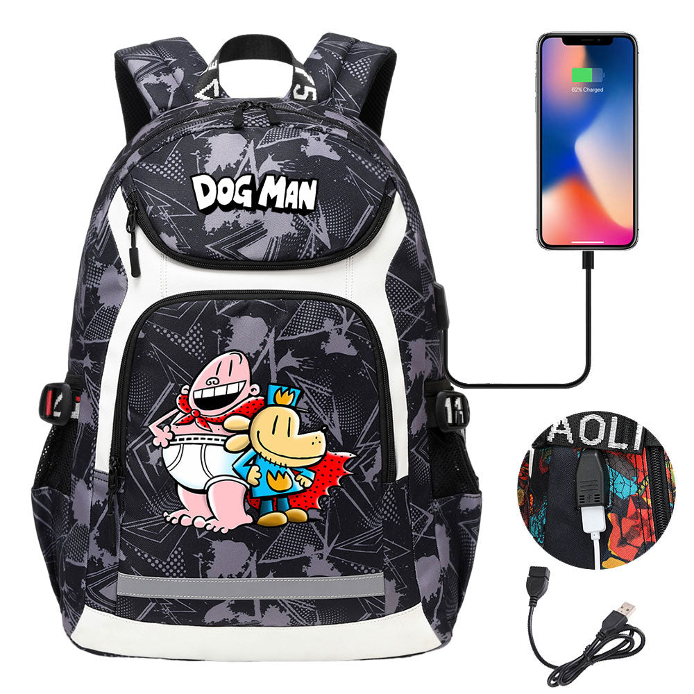 Dog Man USB Charging Backpack School NoteBook Laptop Travel Bags