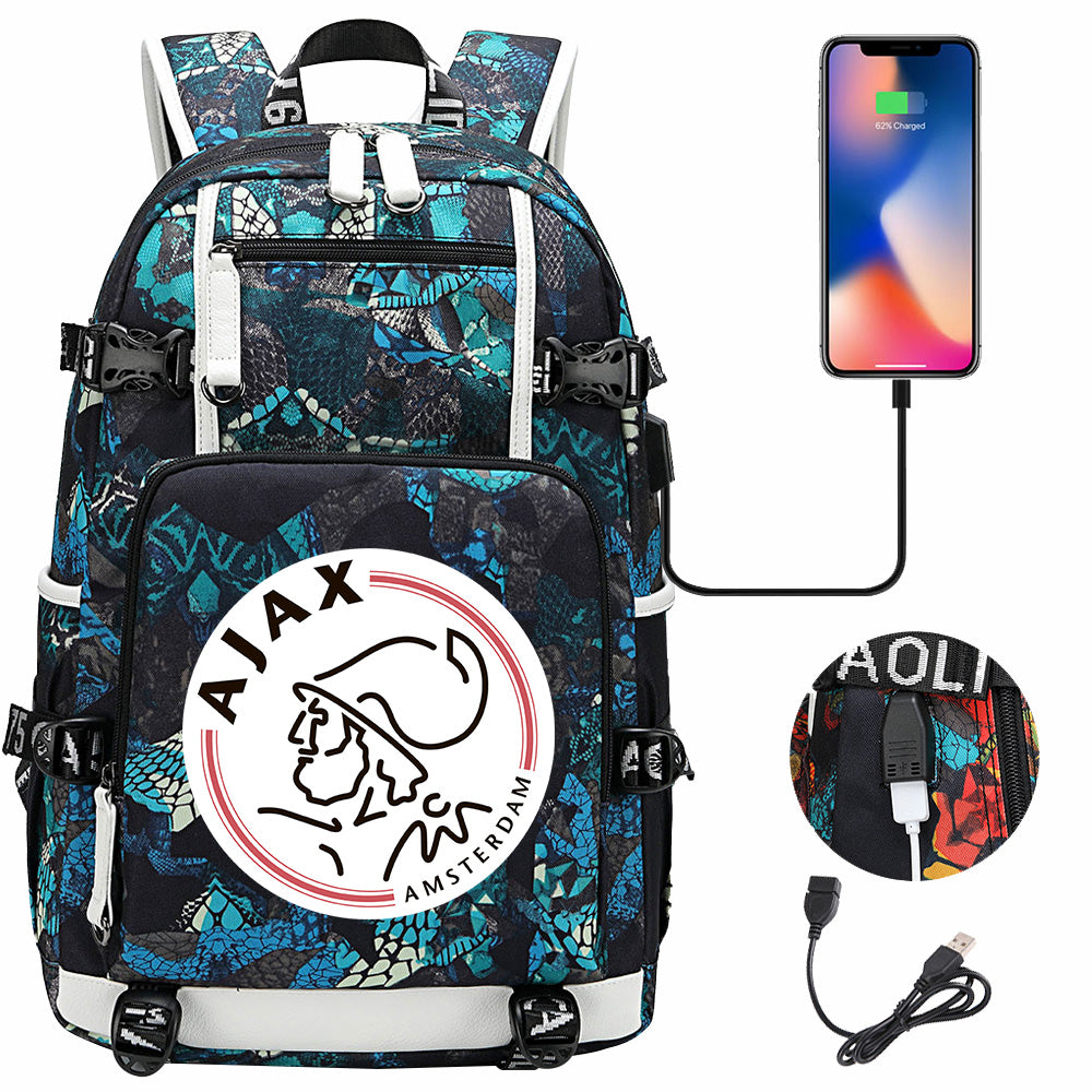 Amsterdamsche Football Club USB Charging Backpack School NoteBook Laptop Travel Bags