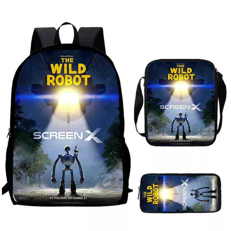 The Wild Robot Schoolbag Backpack Lunch Bag Pencil Case 3pcs Set Gift for Kids Students