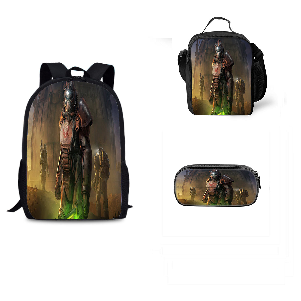 Fallout Schoolbag Backpack Lunch Bag Pencil Case 3pcs Set Gift for Kids Students