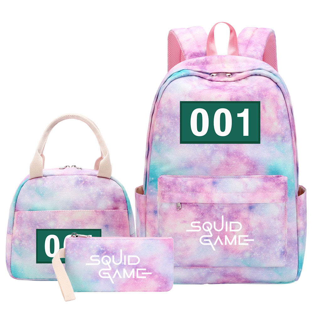 Squid Game Pink Starry Sky SchoolBag Backpack Lunch Box Bag Book Pencil Bags 3pcs Set