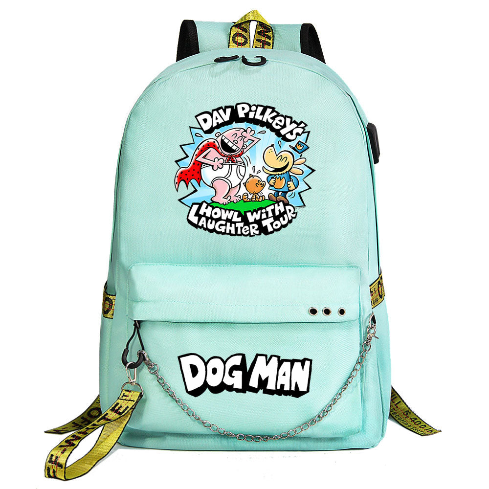 Dog Man USB Charging Backpack Shoolbag Notebook Bag Gifts for Kids Students