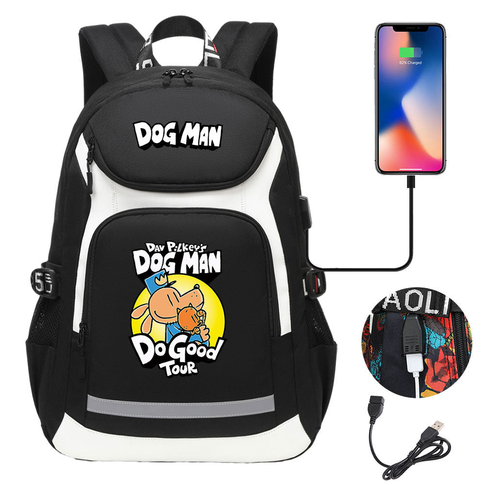 Dog Man USB Charging Backpack School NoteBook Laptop Travel Bags