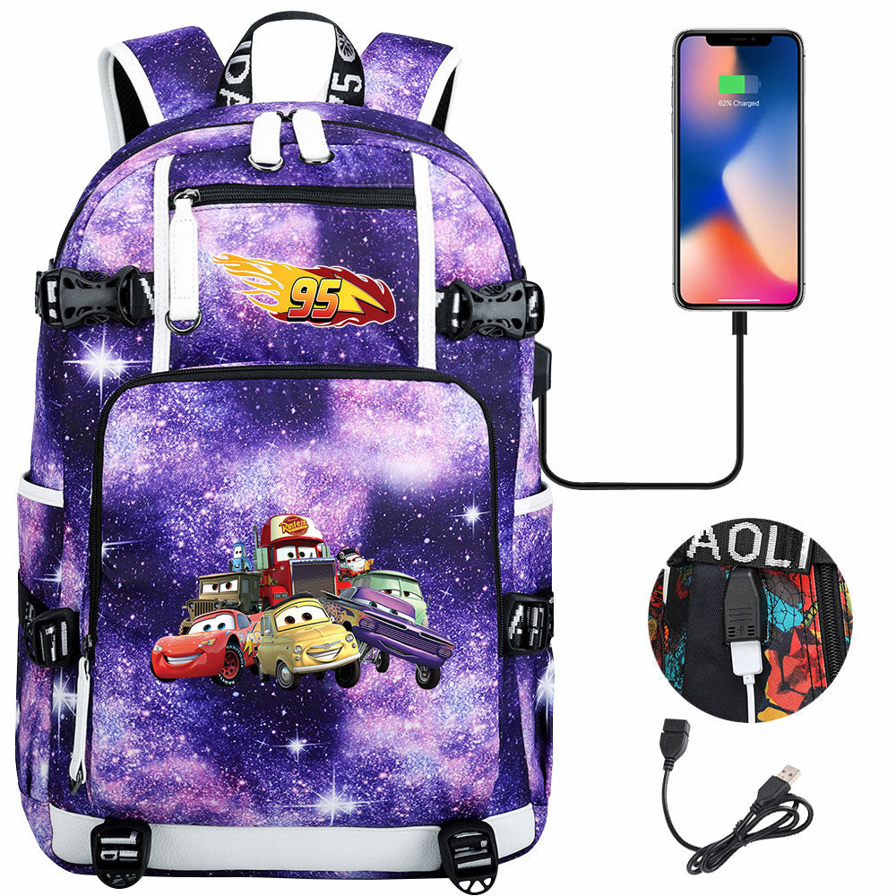 Cars Lightning USB Charging Backpack School NoteBook Laptop Travel Bags