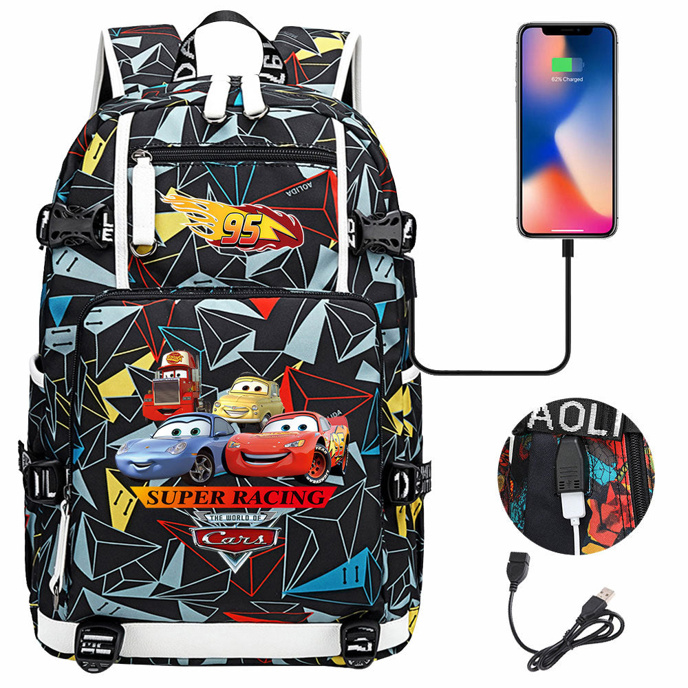 Cars Lightning USB Charging Backpack School NoteBook Laptop Travel Bags