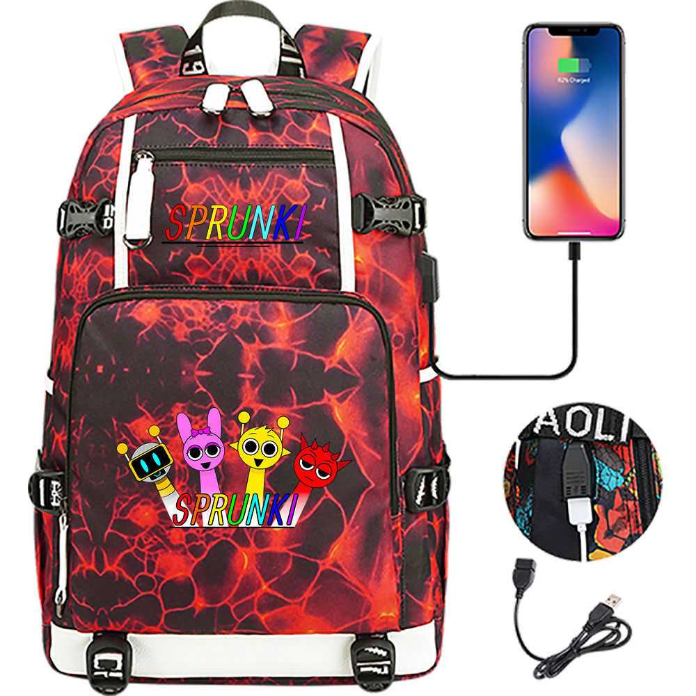 Sprunki USB Charging Backpack School NoteBook Laptop Travel Bags