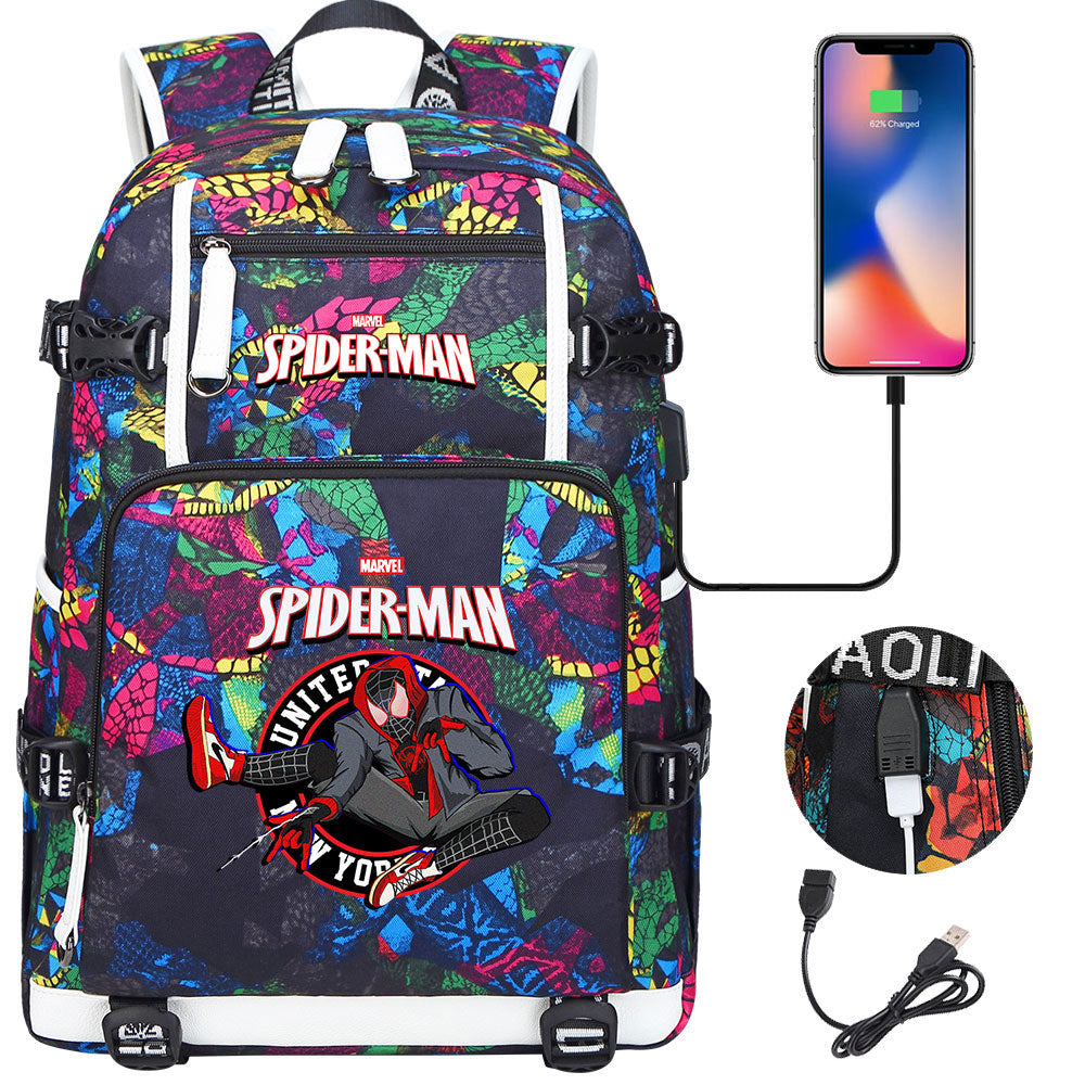 Spider Man Across the Spider Verse USB Charging Backpack School NoteBook Laptop Travel Bags