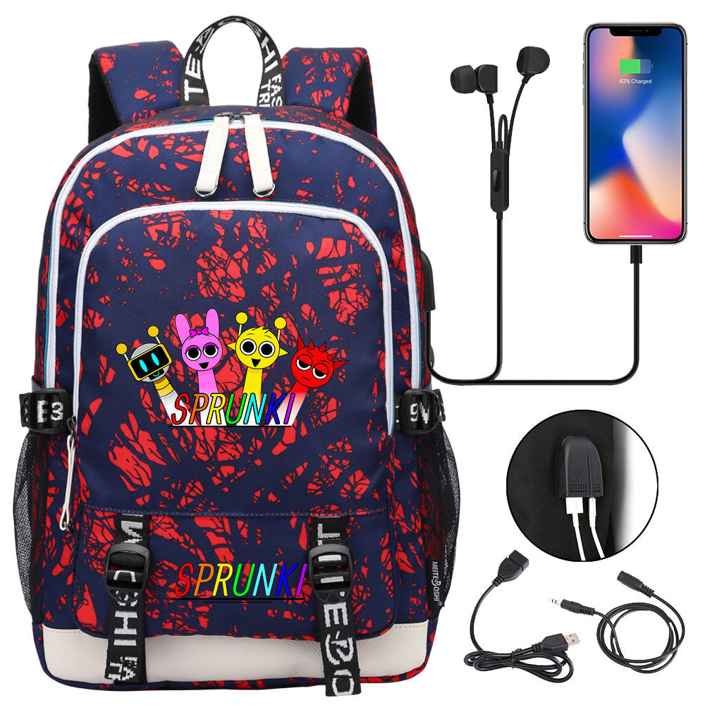 Sprunki USB Charging Backpack School Note Book Laptop Travel Bags