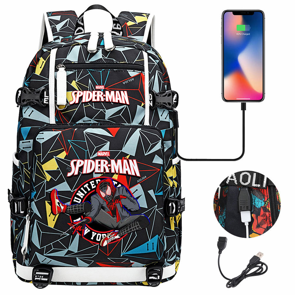 Spider Man Across the Spider Verse USB Charging Backpack School NoteBook Laptop Travel Bags