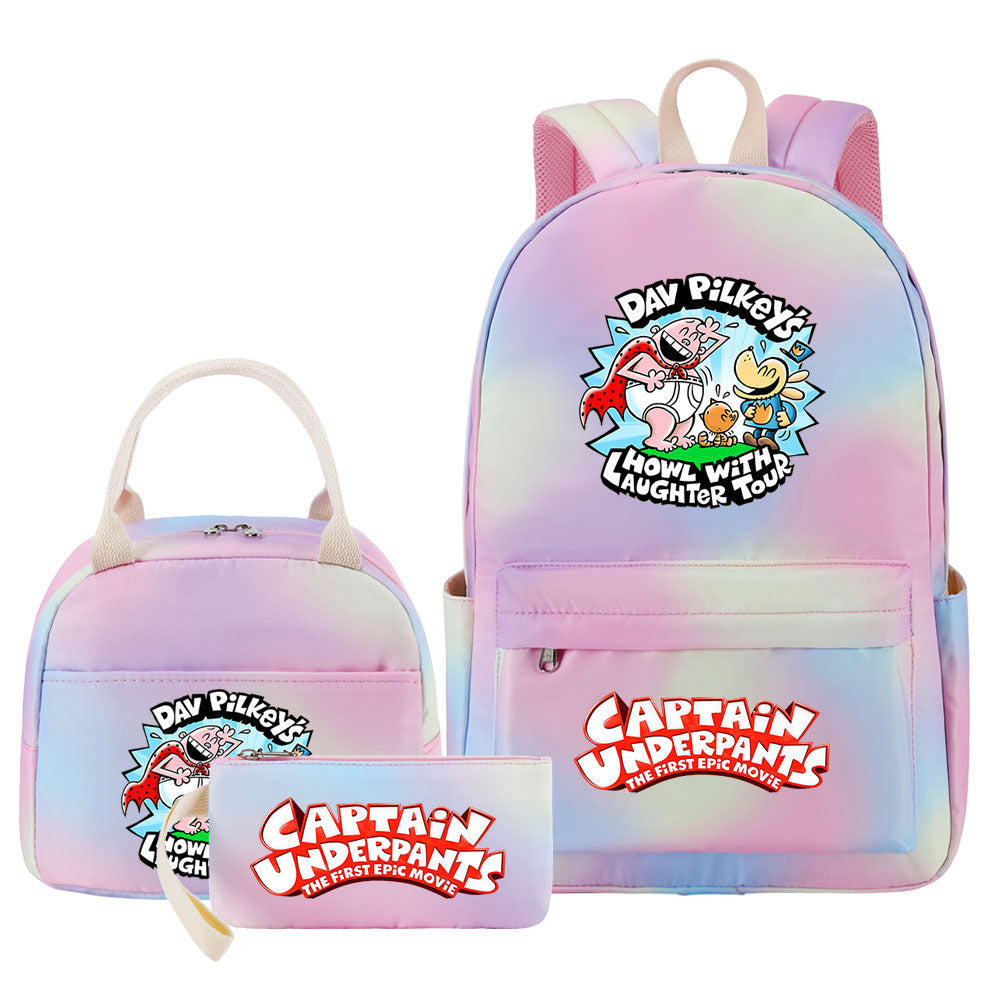 Captain Underpants Pink Starry Sky SchoolBag Backpack Lunch Box Bag Book Pencil Bags 3pcs Set
