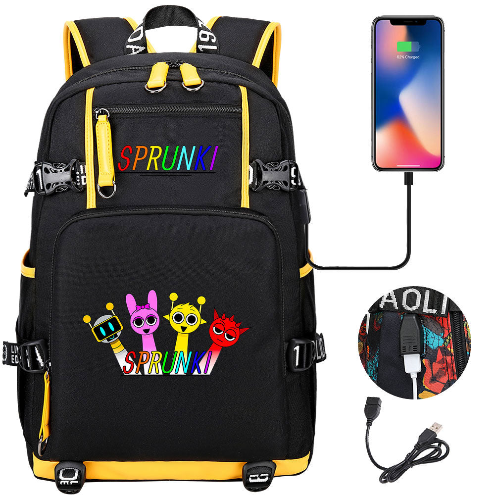 Sprunki USB Charging Backpack School NoteBook Laptop Travel Bags