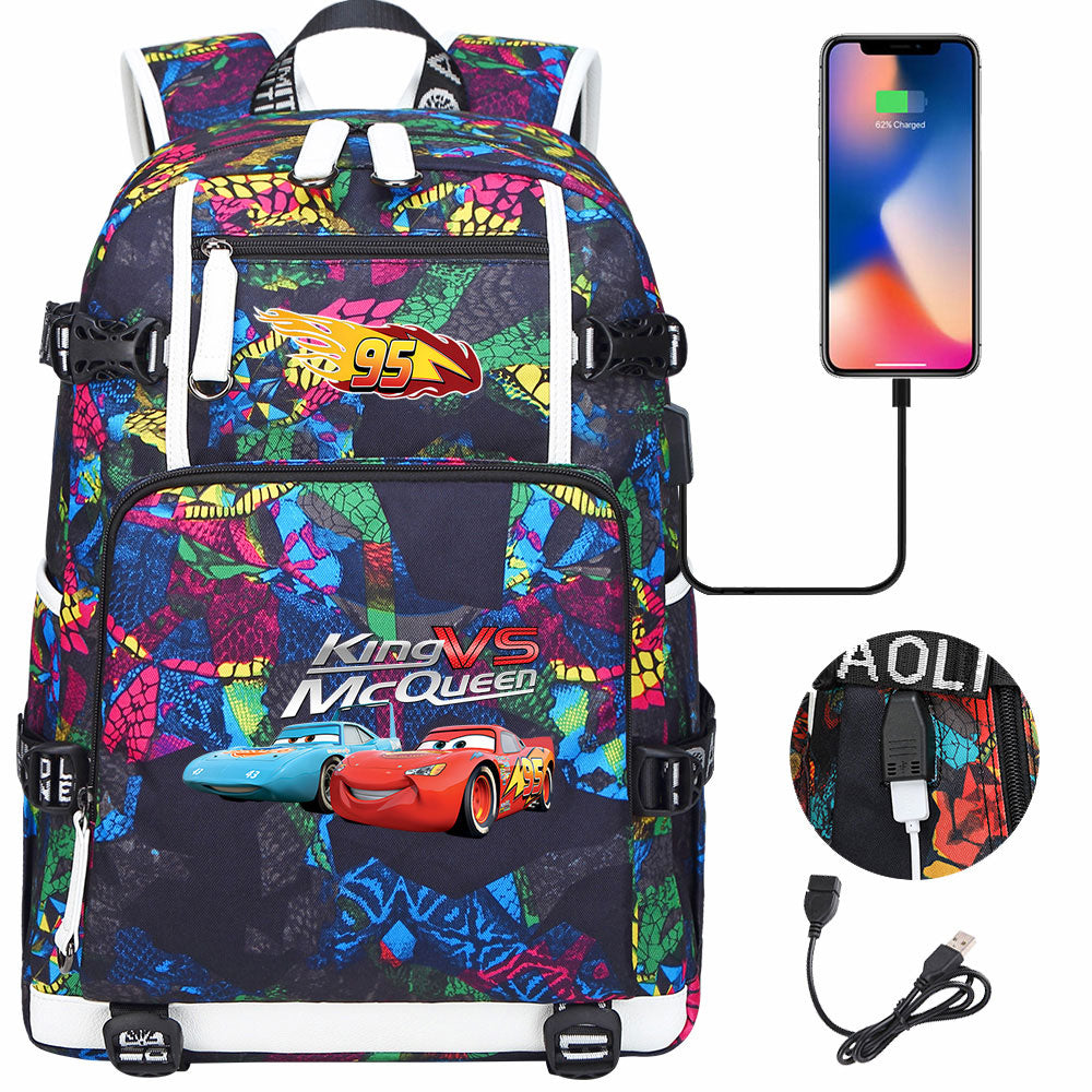 Cars Lightning USB Charging Backpack School NoteBook Laptop Travel Bags