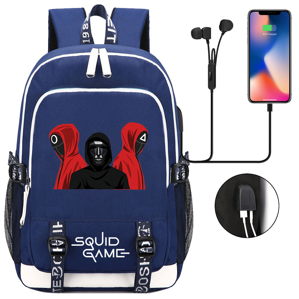 Squid Game USB Charging Backpack School Note Book Laptop Travel Bags