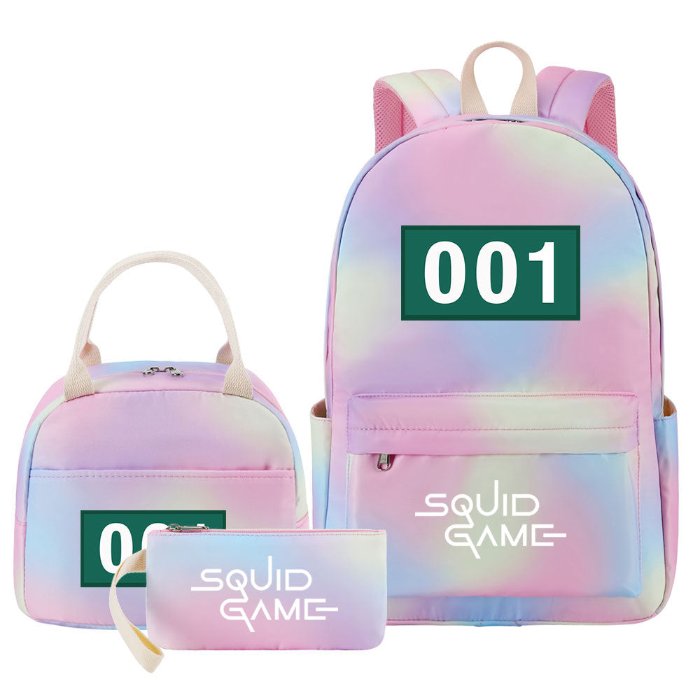 Squid Game Pink Starry Sky SchoolBag Backpack Lunch Box Bag Book Pencil Bags 3pcs Set
