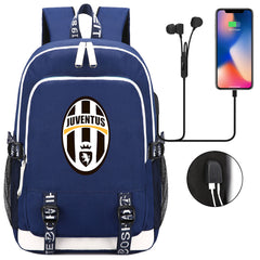 Juventus Football Club USB Charging Backpack School Note Book Laptop Travel Bags