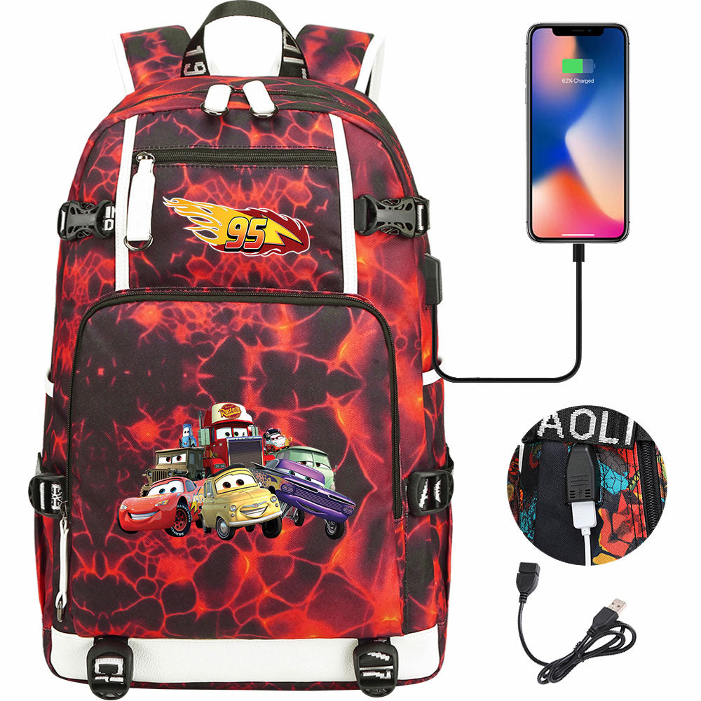 Cars Lightning USB Charging Backpack School NoteBook Laptop Travel Bags