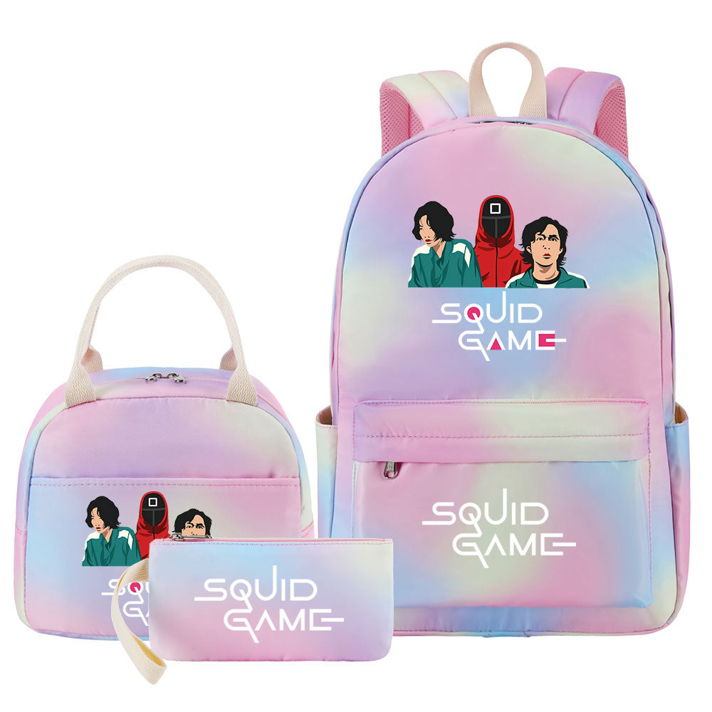 Squid Game Pink Starry Sky SchoolBag Backpack Lunch Box Bag Book Pencil Bags 3pcs Set