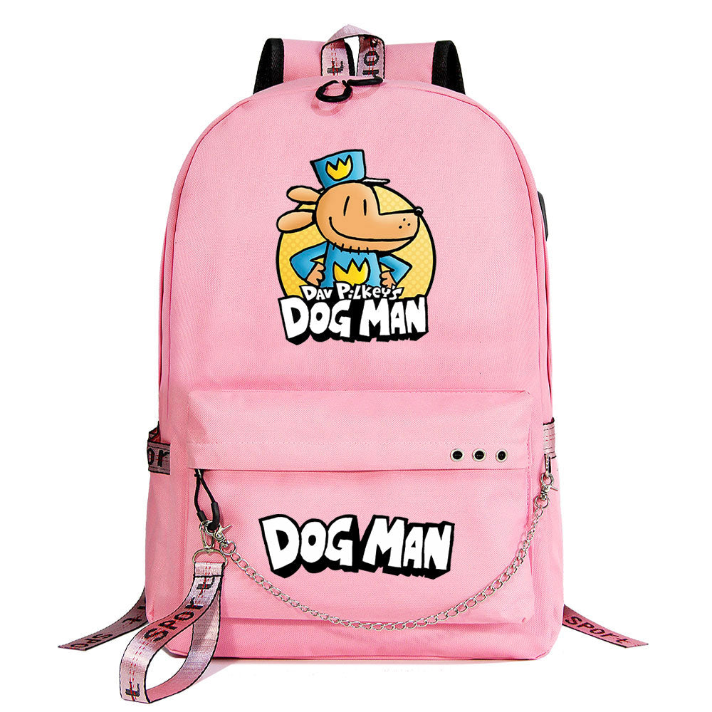 Dog Man USB Charging Backpack Shoolbag Notebook Bag Gifts for Kids Students