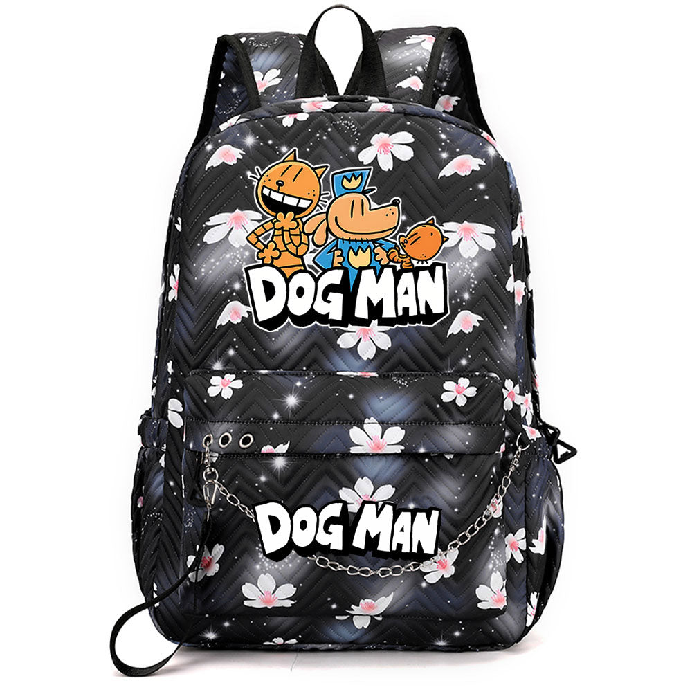 Dog Man USB Charging Backpack Shoolbag Notebook Bag Gifts for Kids Students