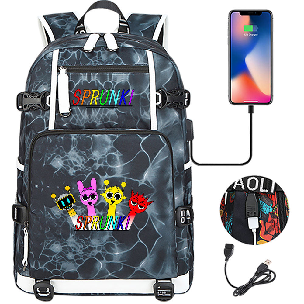 Sprunki USB Charging Backpack School NoteBook Laptop Travel Bags