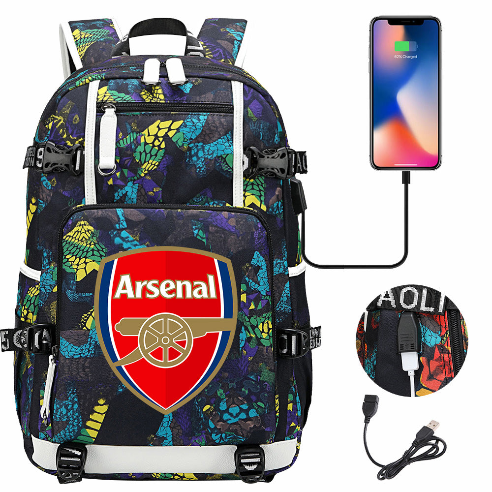 Arsenal Football Club USB Charging Backpack School NoteBook Laptop Travel Bags