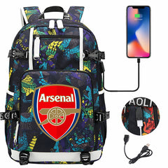 Arsenal Football Club USB Charging Backpack School NoteBook Laptop Travel Bags