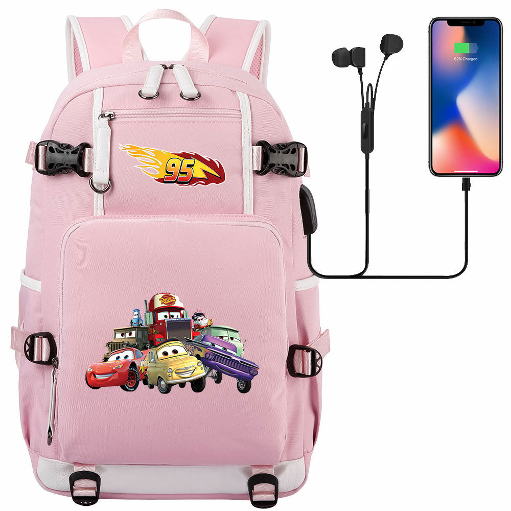 Cars Lightning USB Charging Backpack School NoteBook Laptop Travel Bags