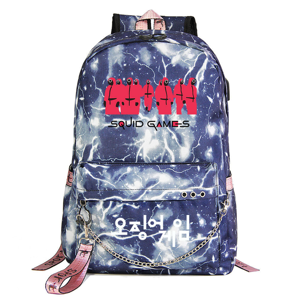 Squid Game USB Charging Backpack Shoolbag Notebook Bag Gifts for Kids Students
