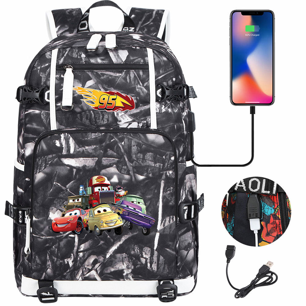 Cars Lightning USB Charging Backpack School NoteBook Laptop Travel Bags