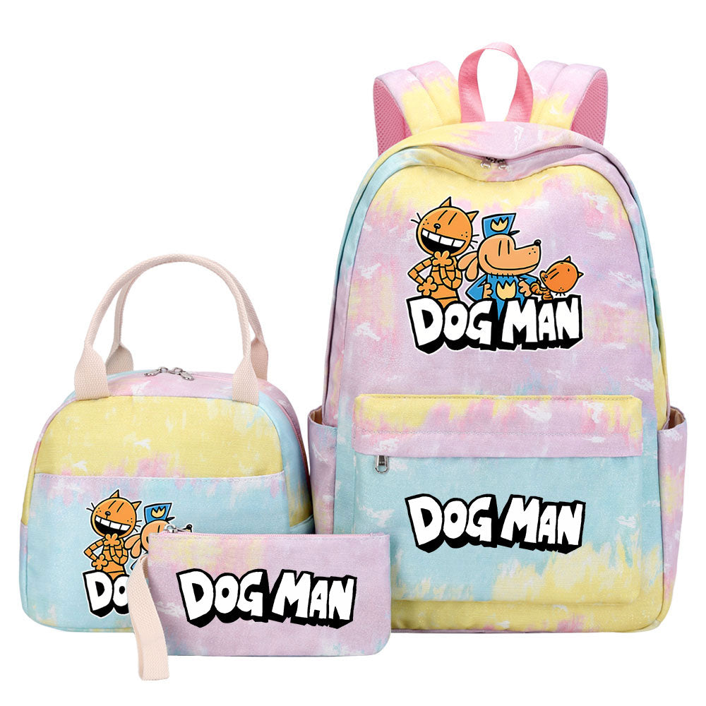 Dog Man Pink Starry Sky SchoolBag Backpack Lunch Box Bag Book Pencil Bags 3pcs Set