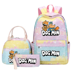 Dog Man Pink Starry Sky SchoolBag Backpack Lunch Box Bag Book Pencil Bags 3pcs Set