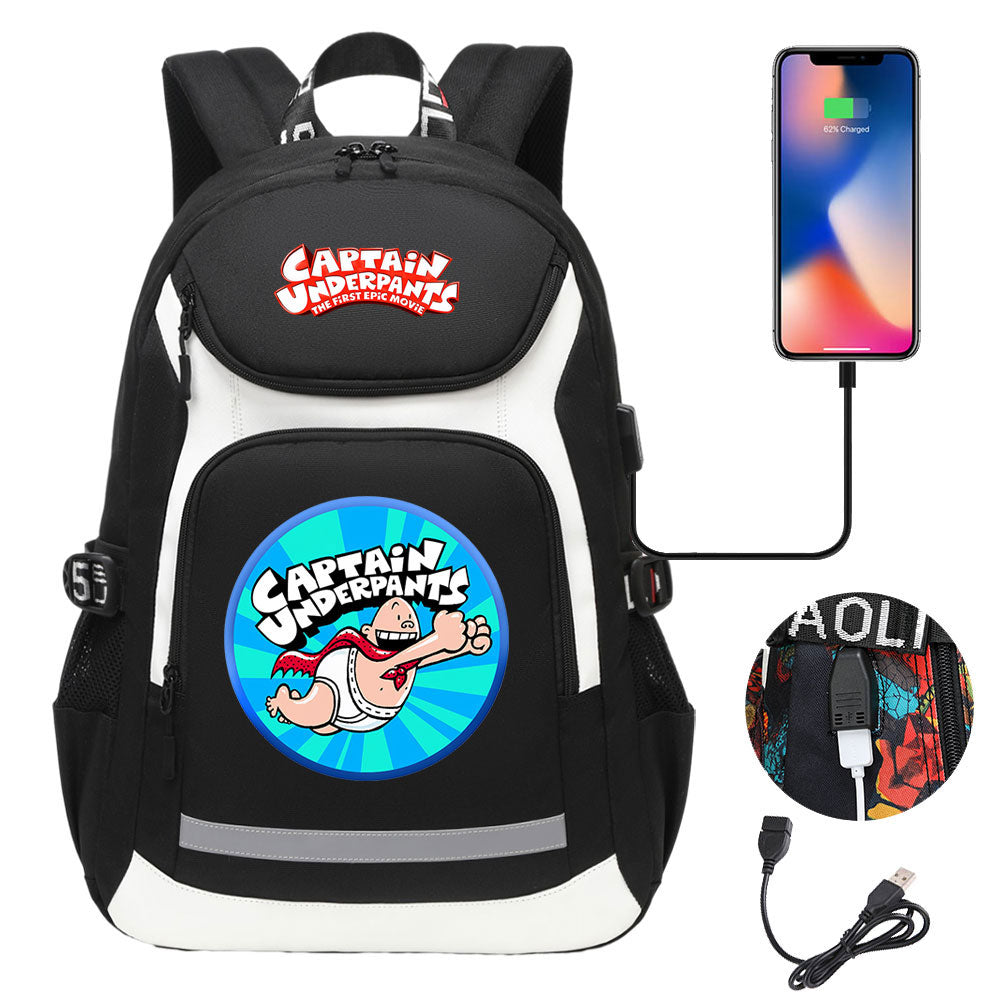 Captain Underpants USB Charging Backpack School NoteBook Laptop Travel Bags
