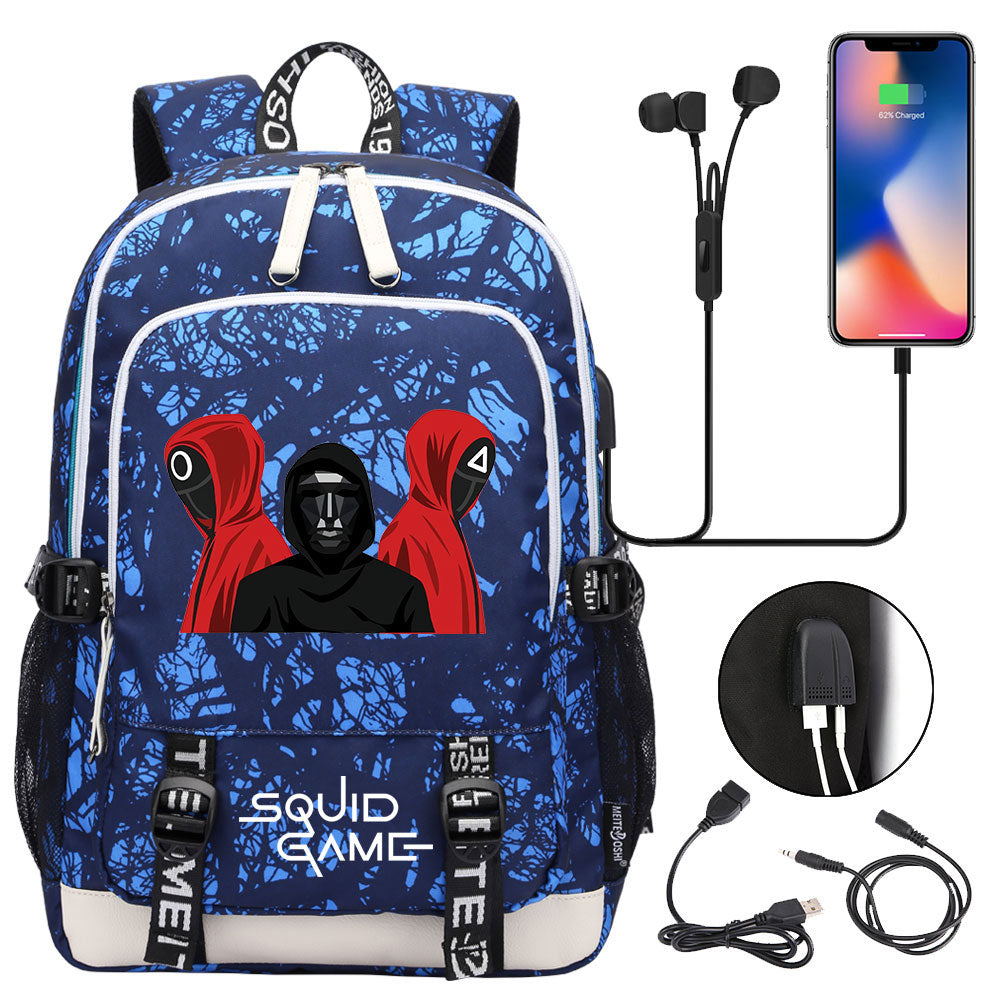 Squid Game USB Charging Backpack School Note Book Laptop Travel Bags