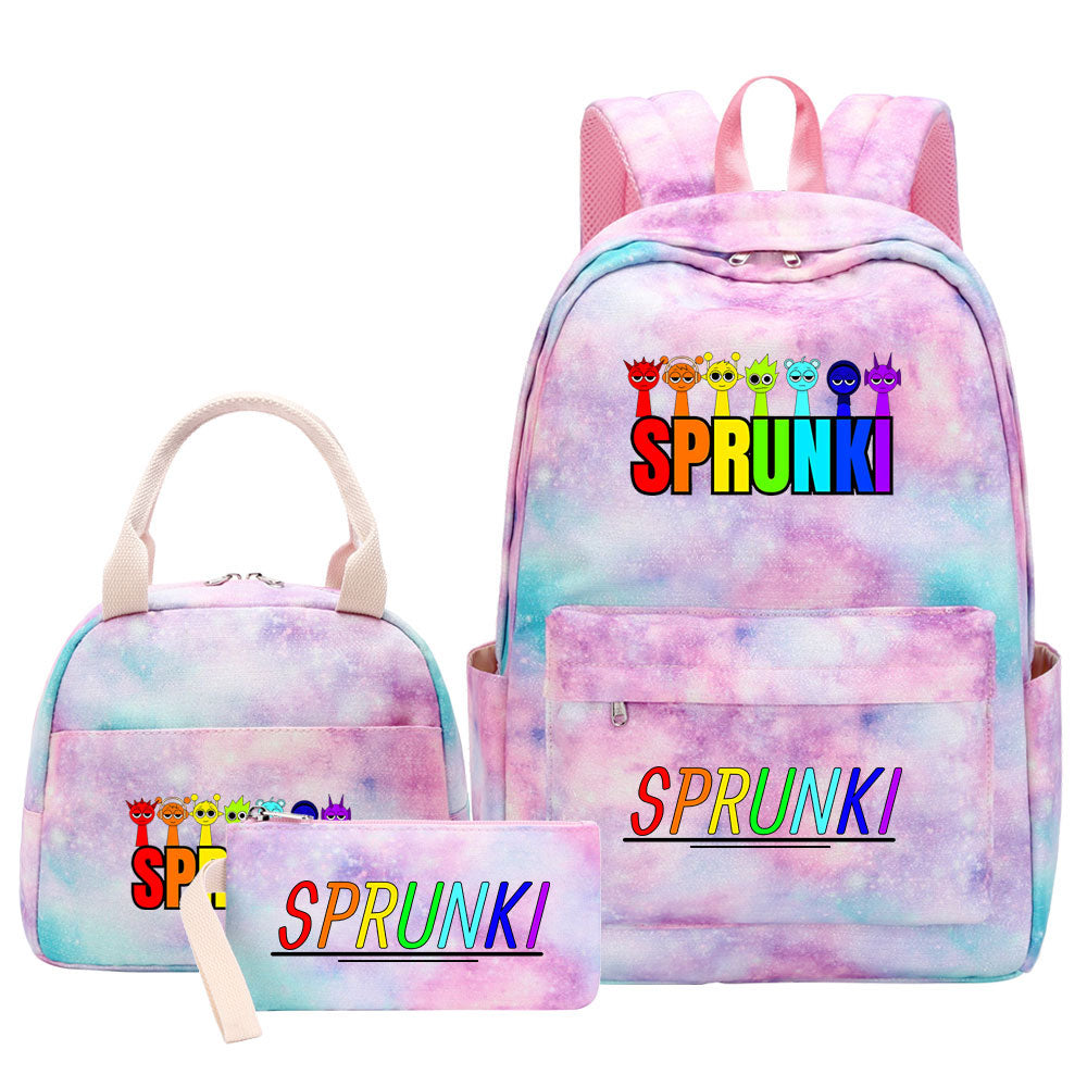 Sprunki Pink Starry Sky SchoolBag Backpack Lunch Box Bag Book Pencil Bags 3pcs Set