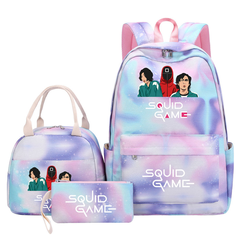 Squid Game Pink Starry Sky SchoolBag Backpack Lunch Box Bag Book Pencil Bags 3pcs Set