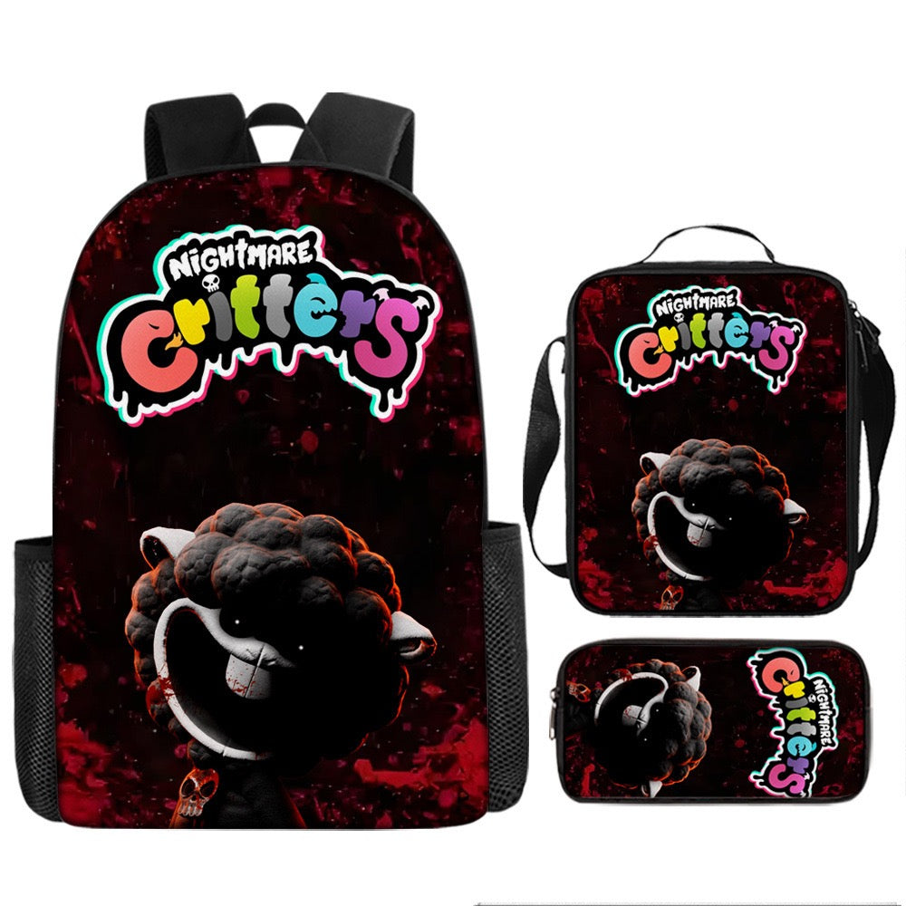 Nightmare Critters Schoolbag Backpack Lunch Bag Pencil Case 3pcs Set Gift for Kids Students