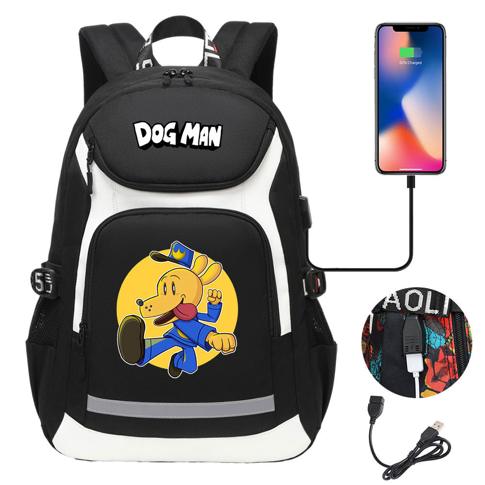 Dog Man USB Charging Backpack School NoteBook Laptop Travel Bags