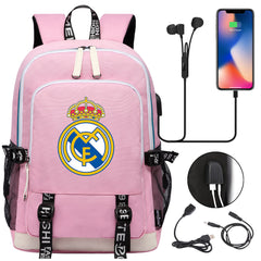 Real Madrid Football Club USB Charging Backpack School Note Book Laptop Travel Bags