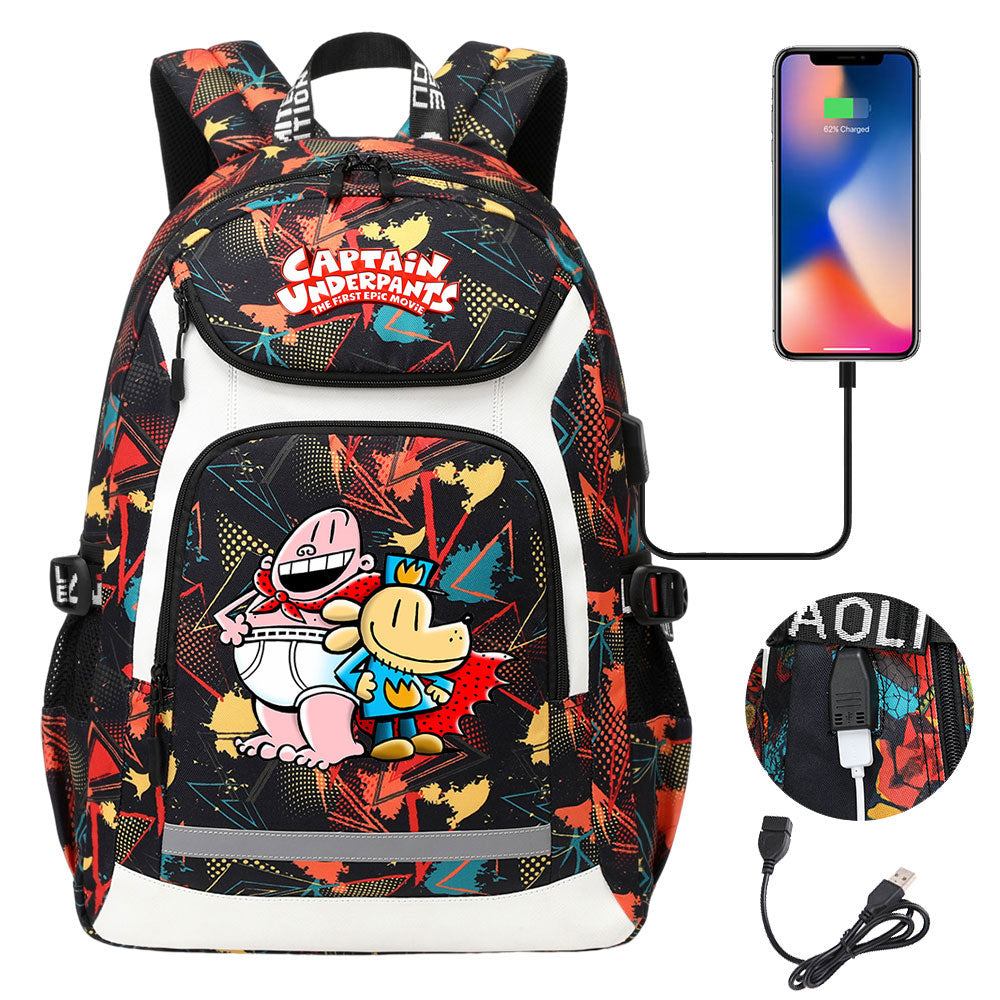 Captain Underpants USB Charging Backpack School NoteBook Laptop Travel Bags