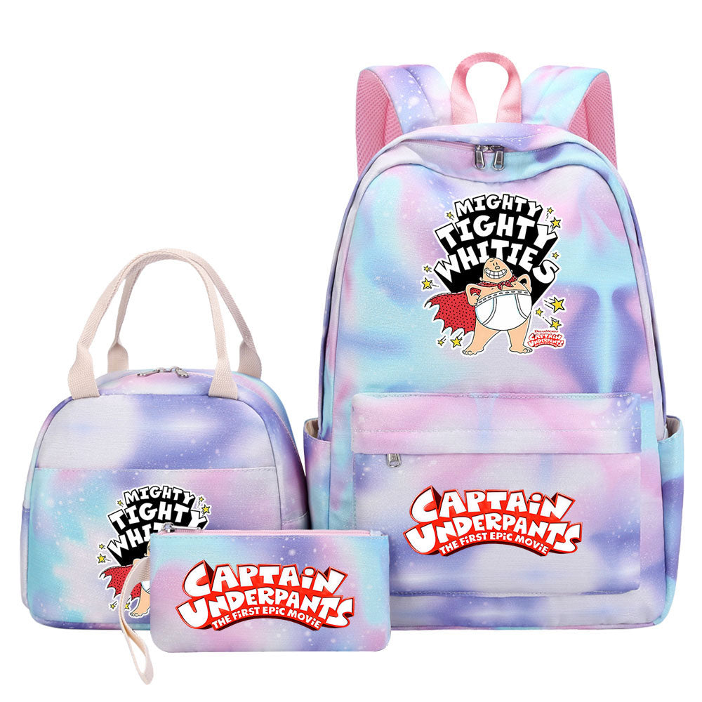 Captain Underpants Pink Starry Sky SchoolBag Backpack Lunch Box Bag Book Pencil Bags 3pcs Set