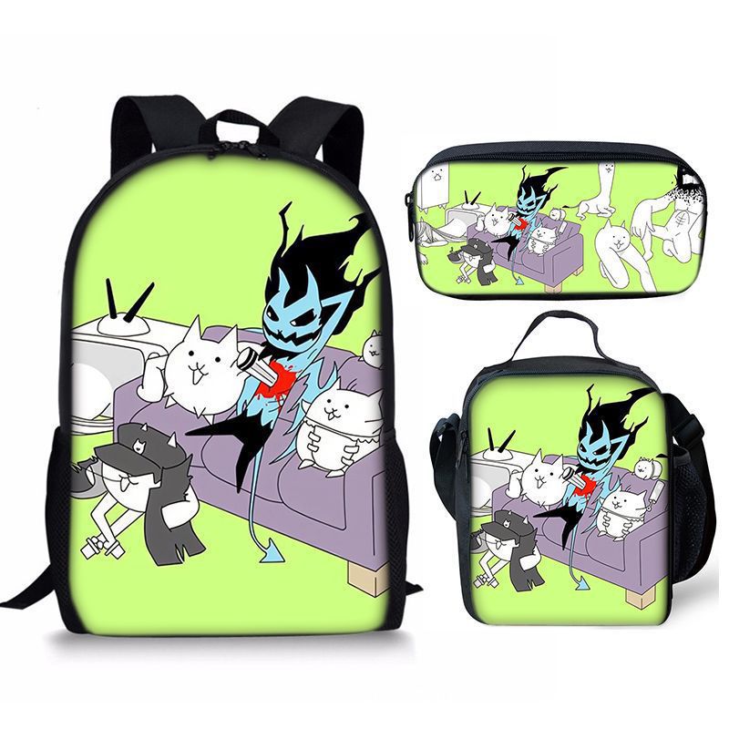 The Battle Cats Schoolbag Backpack Lunch Bag Pencil Case 3pcs Set Gift for Kids Students